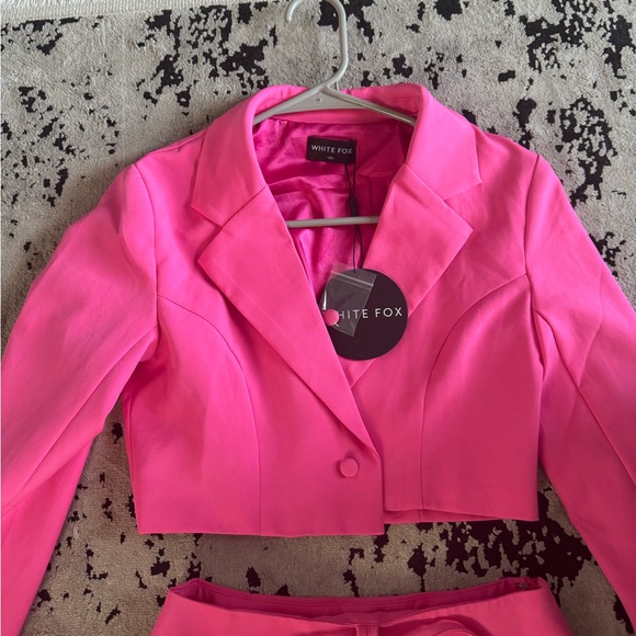 Hot Pink Cropped Blazer and Skirt Set - Picture 2 of 7
